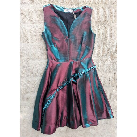 NWT PARAKIAN Formal Metallic Changeable Teal/Burgundy Fit & Flare Dress, Size 4 - Picture 7 of 15